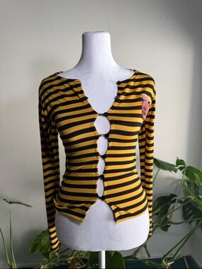 Omighty Striped Cutout Long-Sleeve Top in Black and Yellow